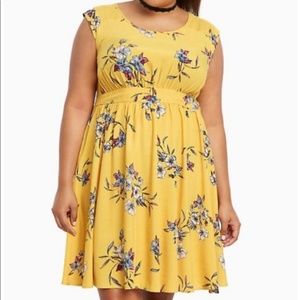 Torrid Yellow Floral Print Challis Open Back Dress